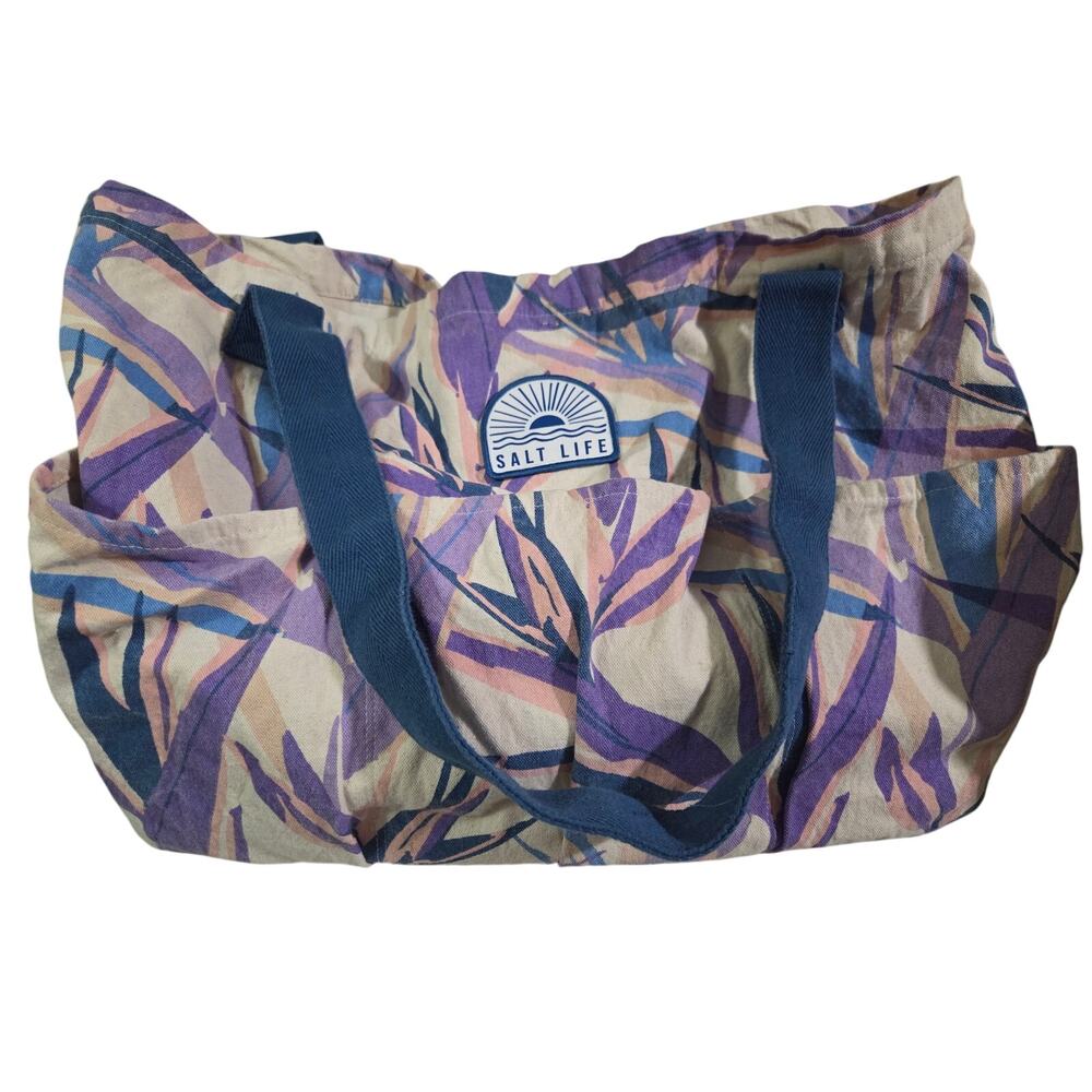 Large Salt Life Beach Bag Purple Palm Branch Compartments Travel Lilac